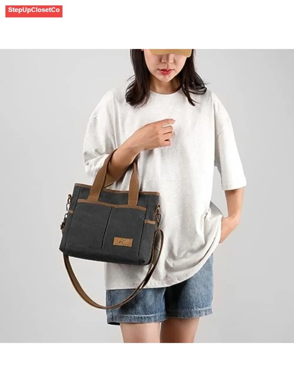 Canvas Crossbody Hobo Tote for Women Multi-Pocket Casual Purse